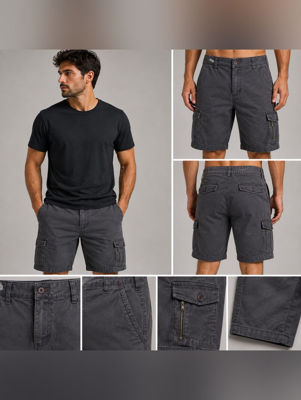 Airwalk Men's Cargo Shorts Gray Size 36 Cotton Blend
